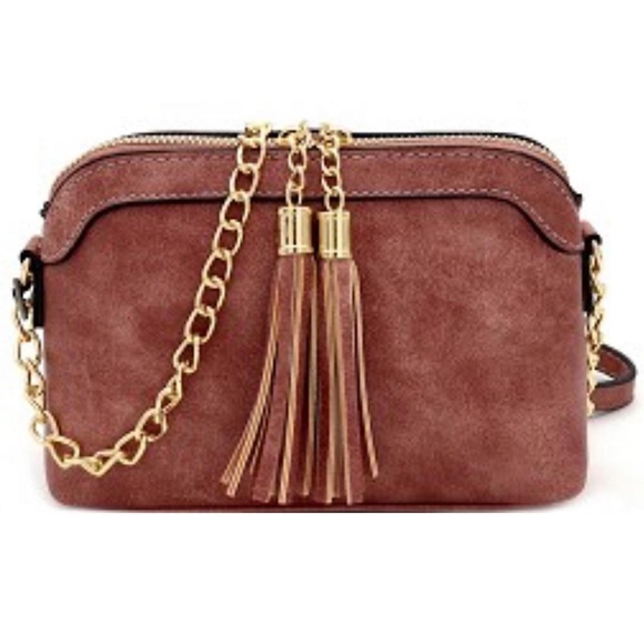Handbags - B15 ❤️ Mauve Double Tassel Accent Chain Cross Body Shoulder Bag